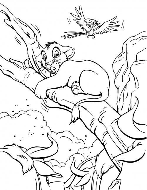 Simba's stuck in a tree coloring page