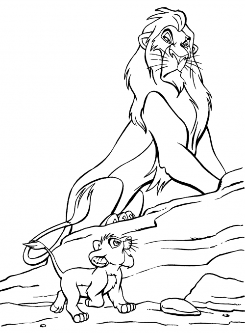 Scar and little Simba coloring page