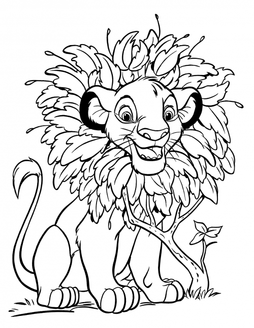 Simba with a bush around his neck coloring page