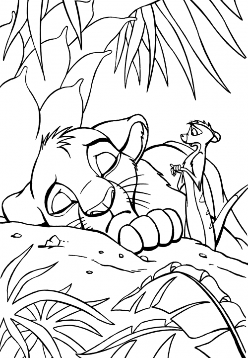 Timon looks at Simba coloring page