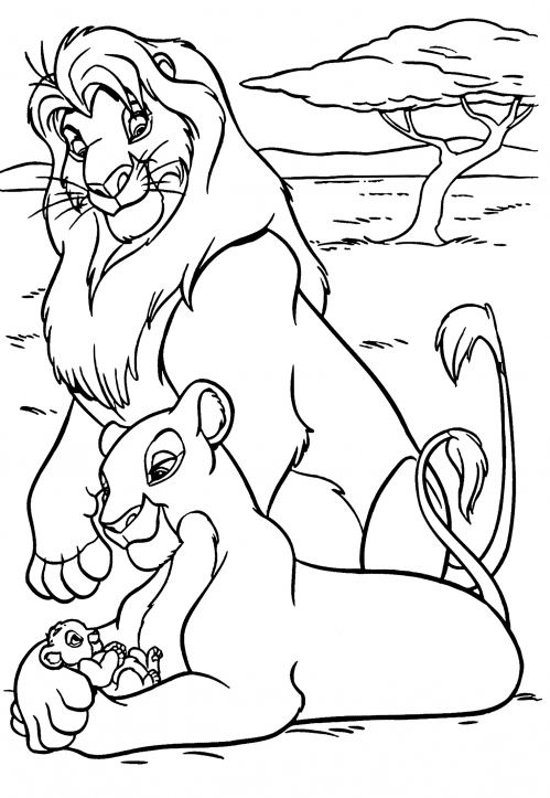 Nala and Simba looks on Kiara coloring page