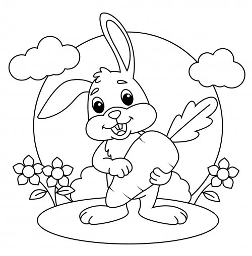 Rabbit in a green meadow coloring page