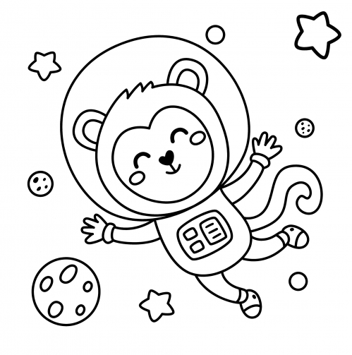 Monkey in space coloring page