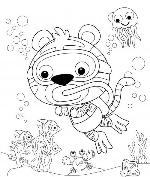 Tiger scuba diver coloring page