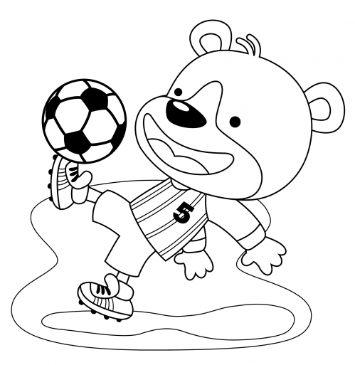 Bear plays football coloring page