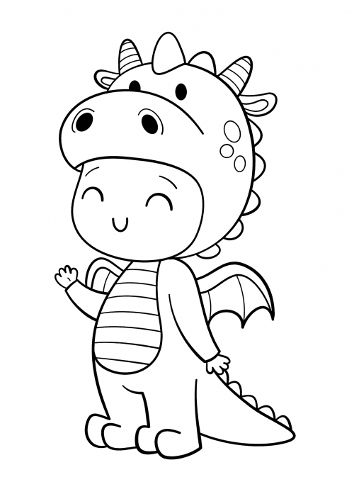 Boy in a dragon suit coloring page