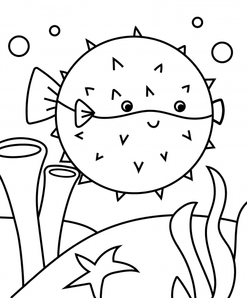 Round fugu fish coloring page