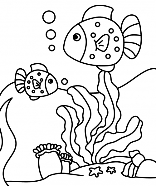 Fish blowing bubbles coloring page
