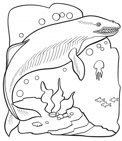 Big dinosaur in the sea coloring page