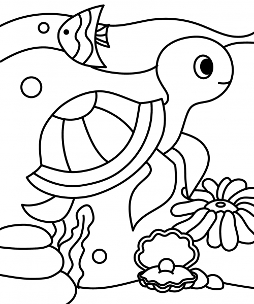 Turtle swims home coloring page