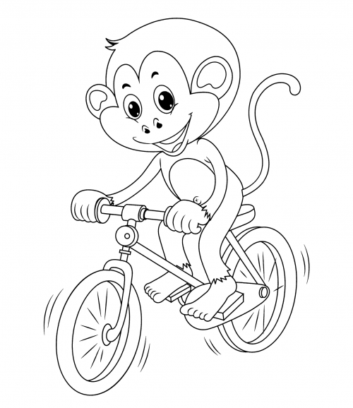 Monkey on a bicycle coloring page