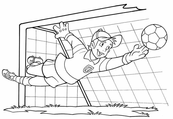 Goal keeper catches the ball coloring page