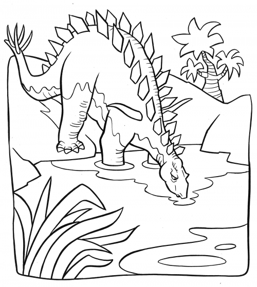 Dinosaur at a waterhole coloring page