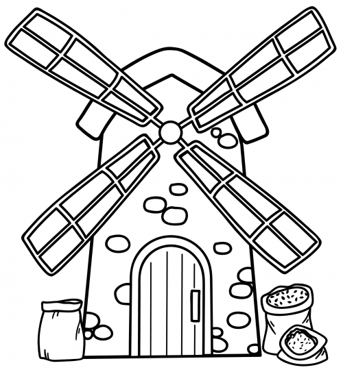 Mill with grain coloring page