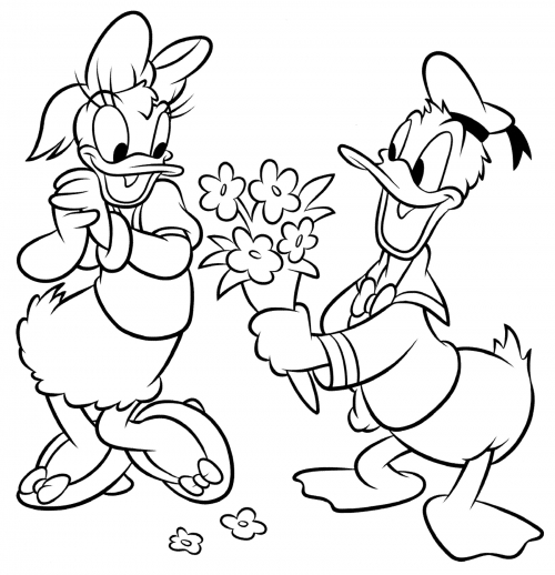 Donald gives Daisy flowers coloring page