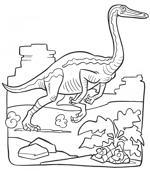 Dinosaur running down the track coloring page