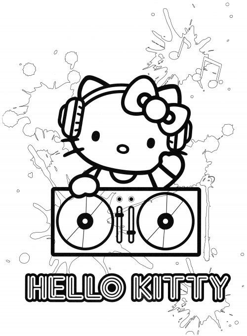 DJ Hello Kitty coloring page