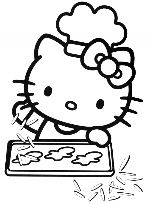 Hello Kitty making cookies coloring page