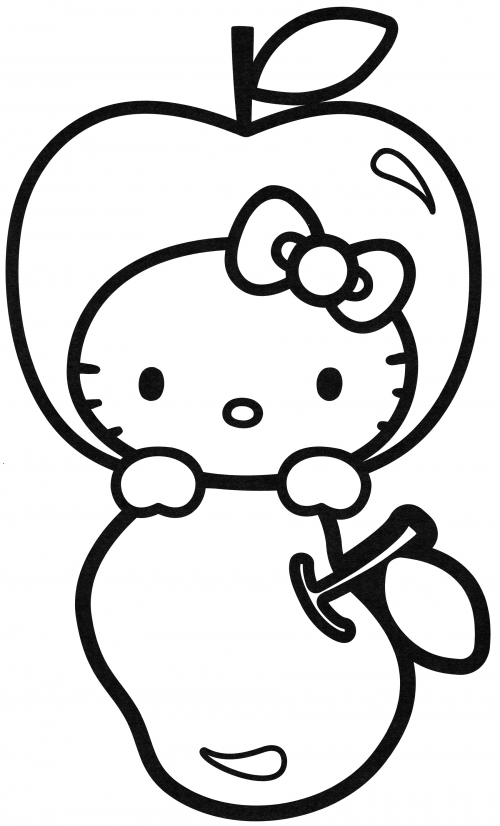 Hello Kitty with the apple coloring page