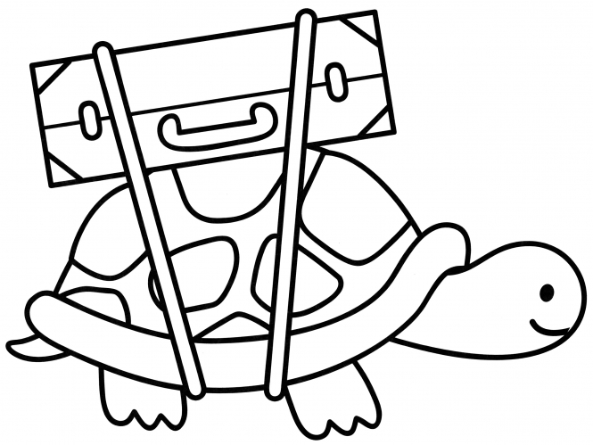Tortoise with a suitcase coloring page