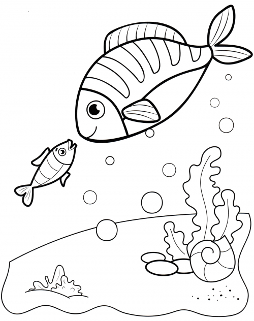Two fish under the water coloring page