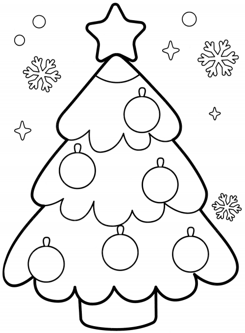Christmas tree with baubles coloring page