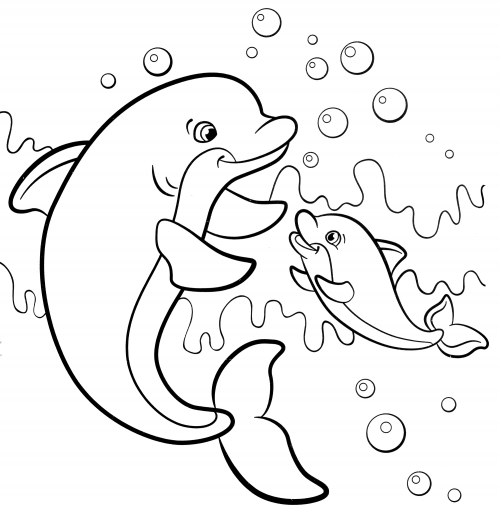 Mummy dolphin and her cub coloring page