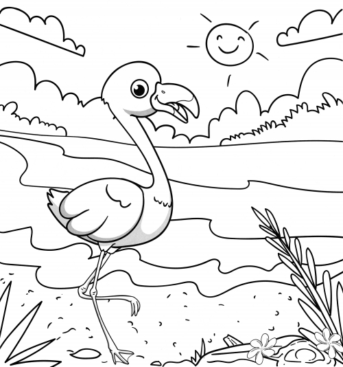 Cheerful flamingo coloring page