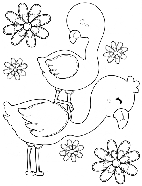 Two little flamingos coloring page