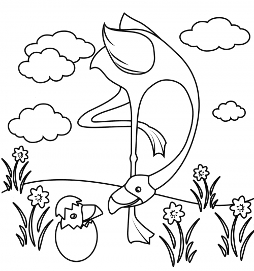 Flamingo with its cub coloring page