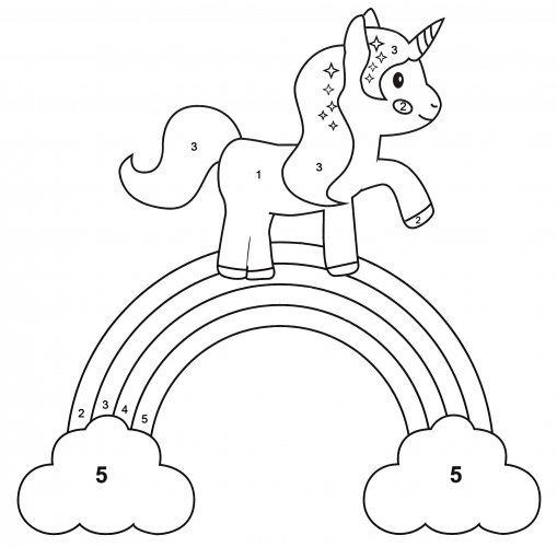 The unicorn walks on a rainbow coloring page