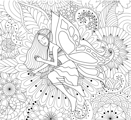 Sleeping fairy anti-stress coloring page