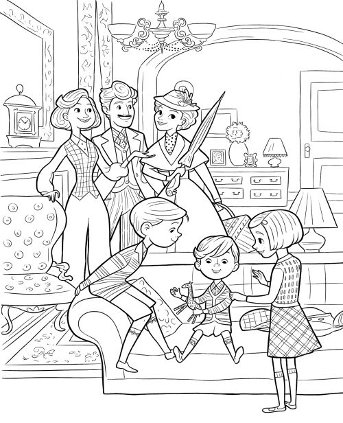 Mary is at the Banks' house coloring page