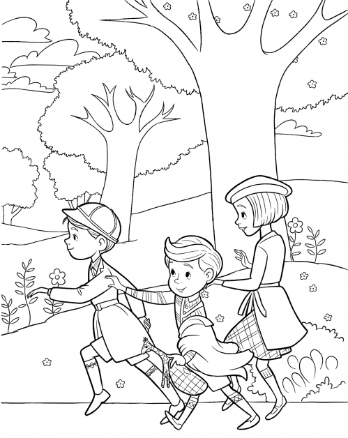 The Banks kids are out for a walk coloring page