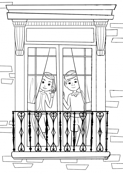 Annabelle and John on the balcony coloring page
