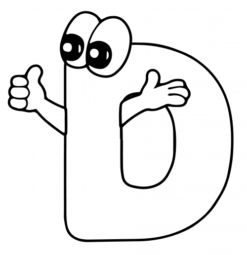 Letter D with eyes coloring page