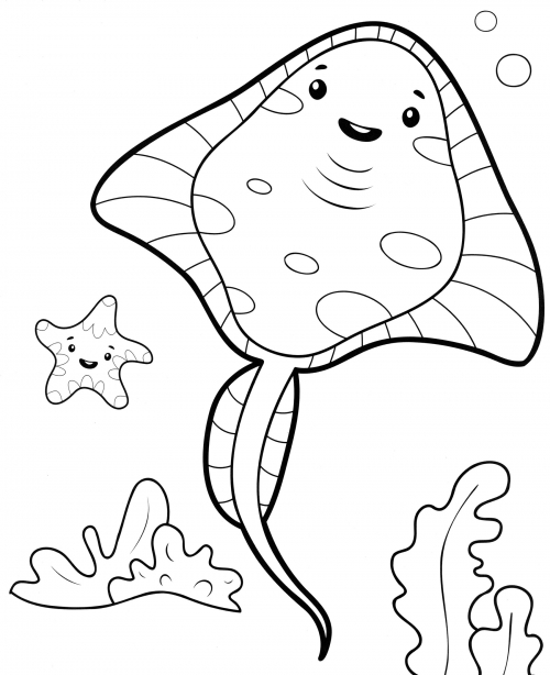 Stingray and starfish coloring page