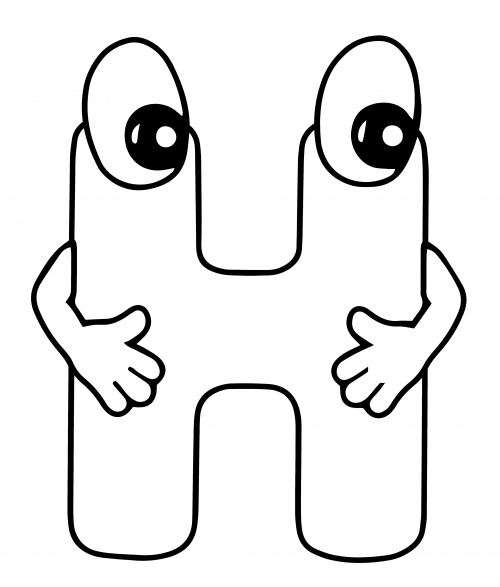 Letter H with eyes coloring page