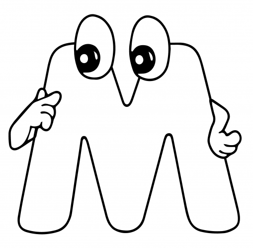 Letter M with eyes coloring page