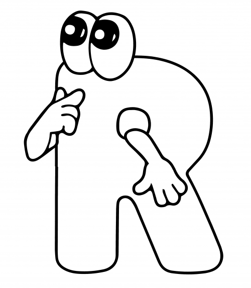 Letter R with eyes coloring page