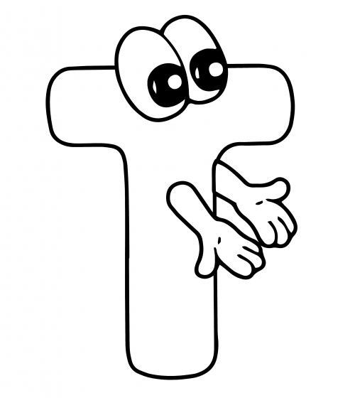 Letter T with eyes coloring page