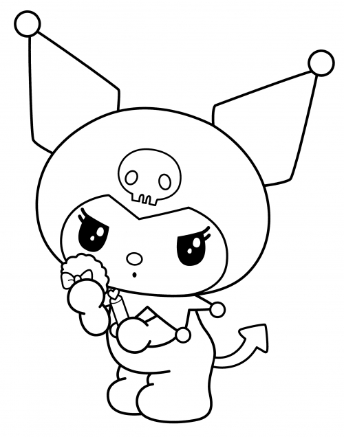 Kuromi holds the cosmetics coloring page - free and printable