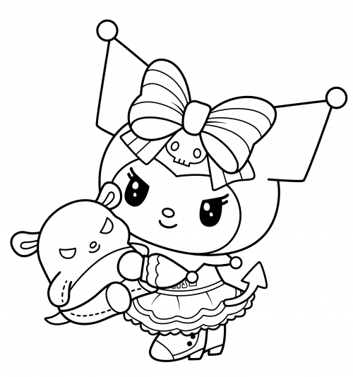 Kuromi and her toy coloring page