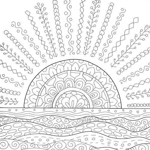 Sunset over the sea coloring page