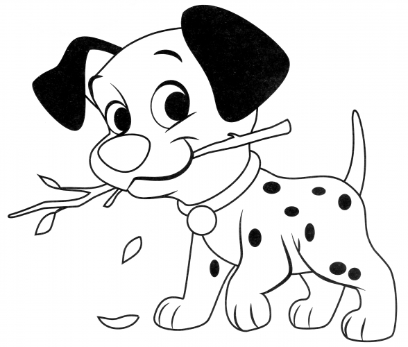 Lucky puppy with a twig coloring page