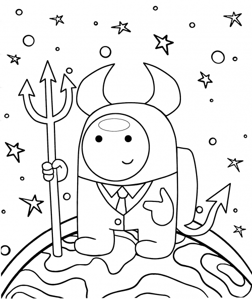 Among Us in devils's skin coloring page