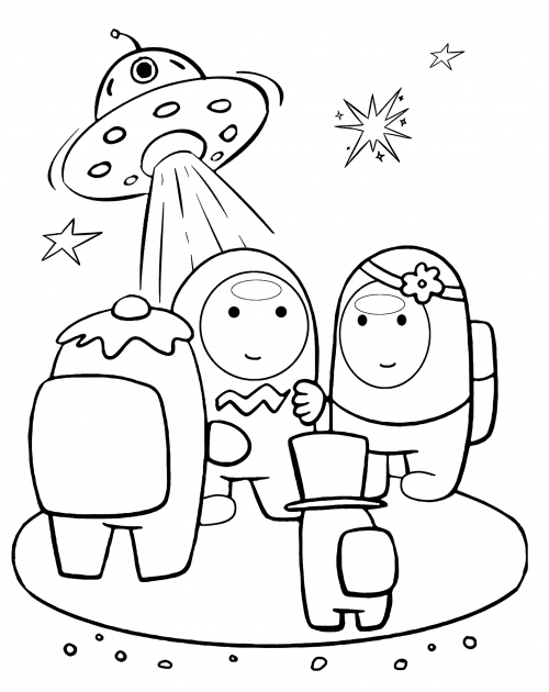Crew members in space coloring page