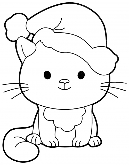 Kitten in a hat coloring page