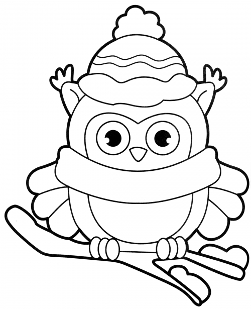 Owl in winter clothes coloring page