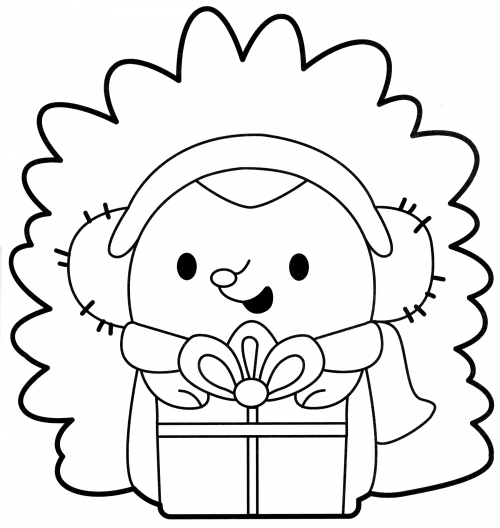 Hedgehog with a gift coloring page